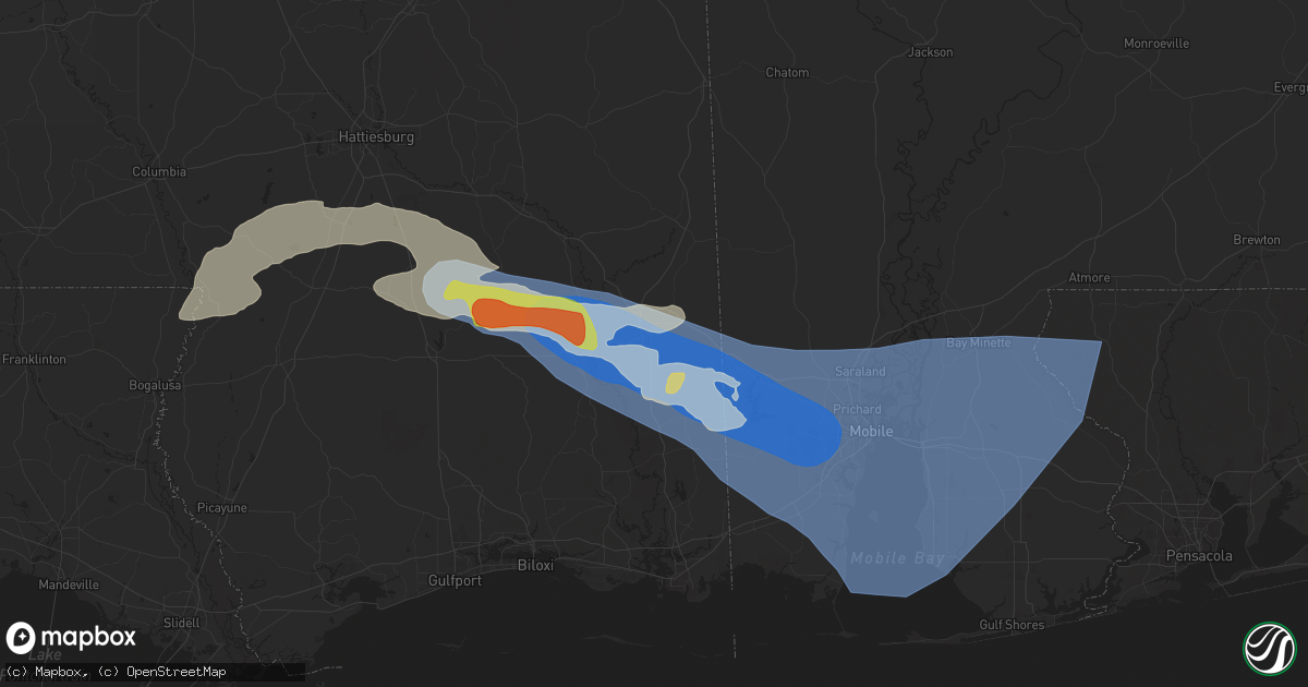 Hail map in Lucedale, MS on May 9, 2024