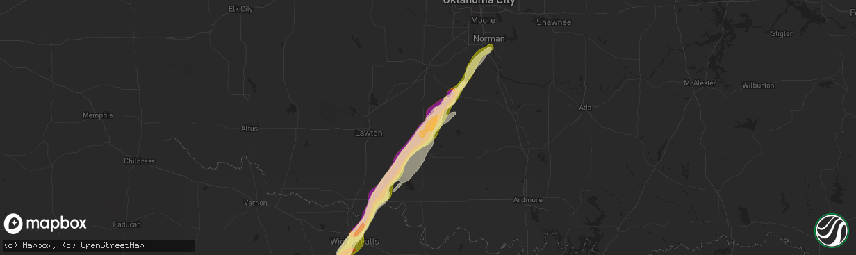 Hail map in Marlow, OK on May 9, 2024