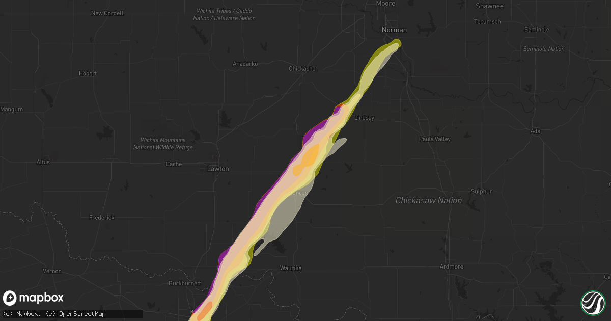 Hail map in Marlow, OK on May 9, 2024