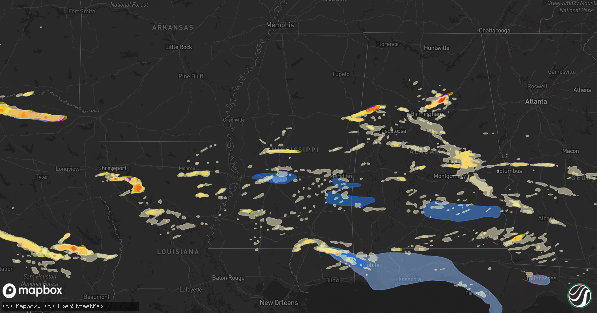Hail map in Mississippi on May 9, 2024