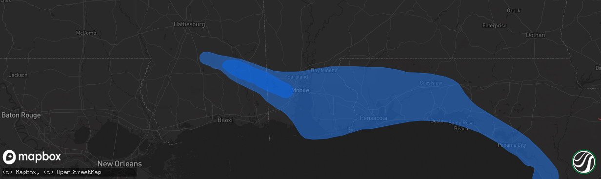 Hail map in Mobile, AL on May 9, 2024