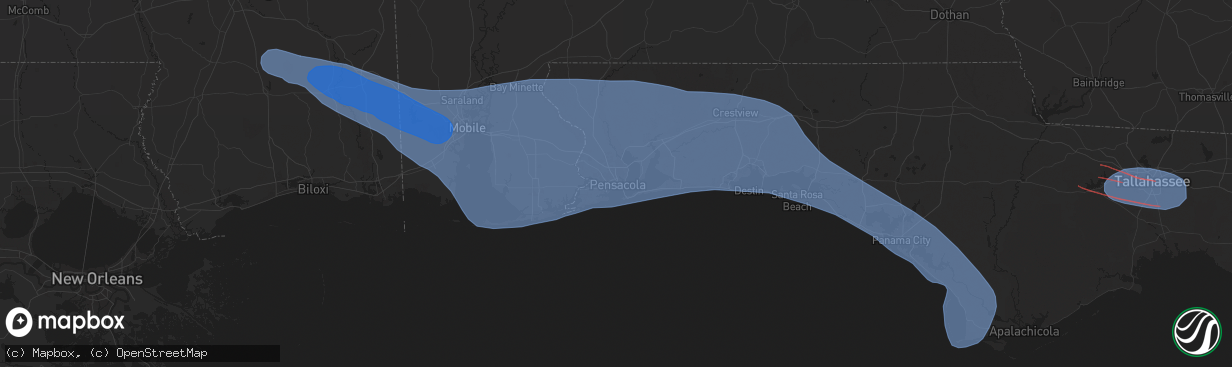 Hail map in Pensacola, FL on May 9, 2024