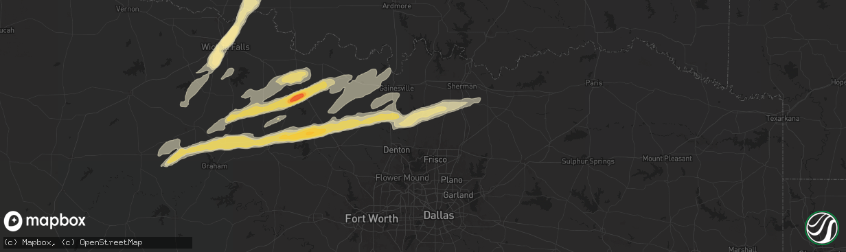 Hail map in Pilot Point, TX on May 9, 2024