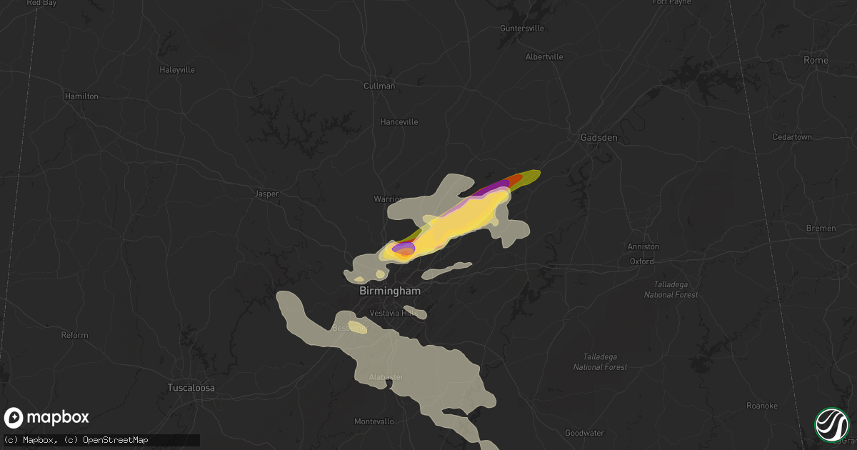 Hail map in Pinson, AL on May 9, 2024