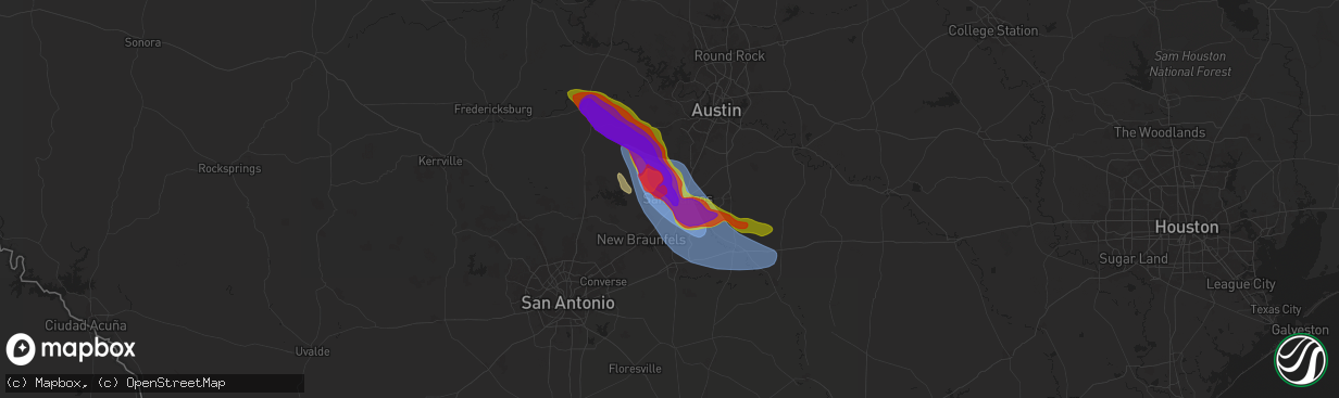 Hail map in San Marcos, TX on May 9, 2024