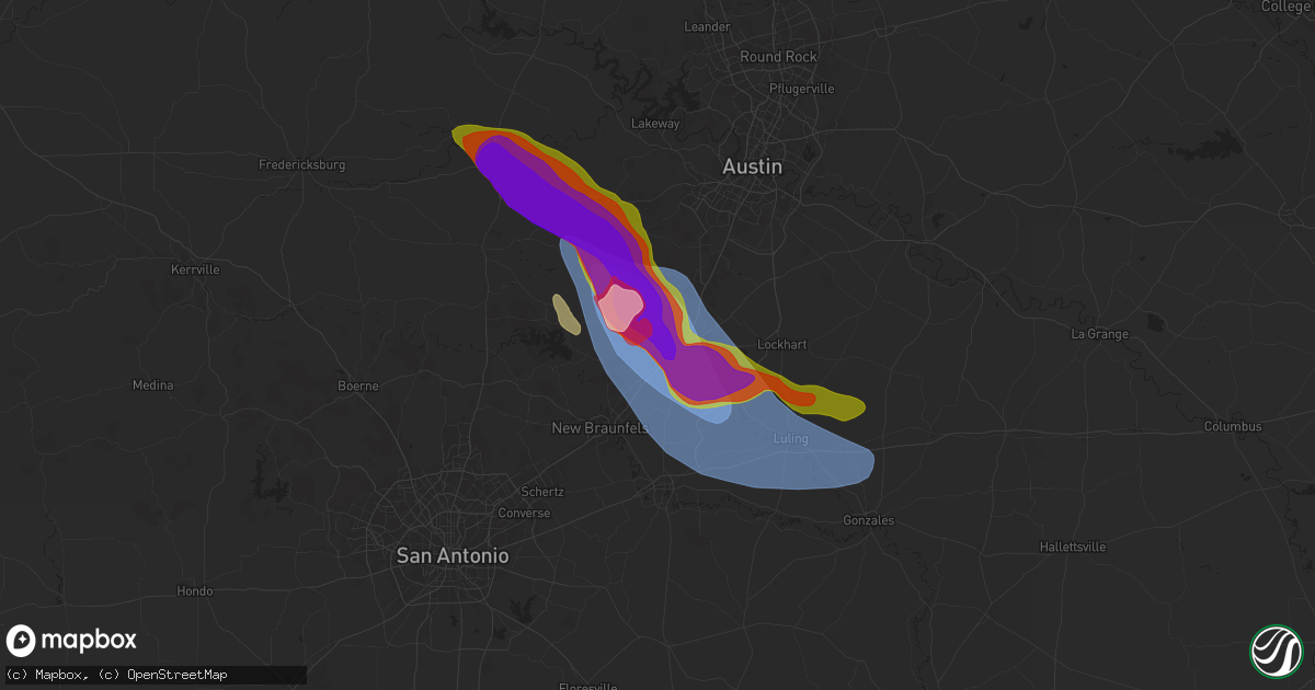 Hail map in San Marcos, TX on May 9, 2024