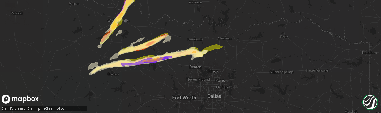 Hail map in Sanger, TX on May 9, 2024