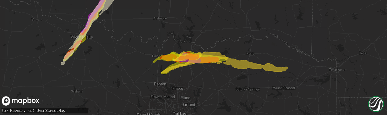 Hail map in Sherman, TX on May 9, 2024