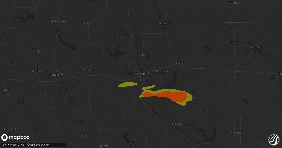 Hail map in Shreveport, LA on May 9, 2024