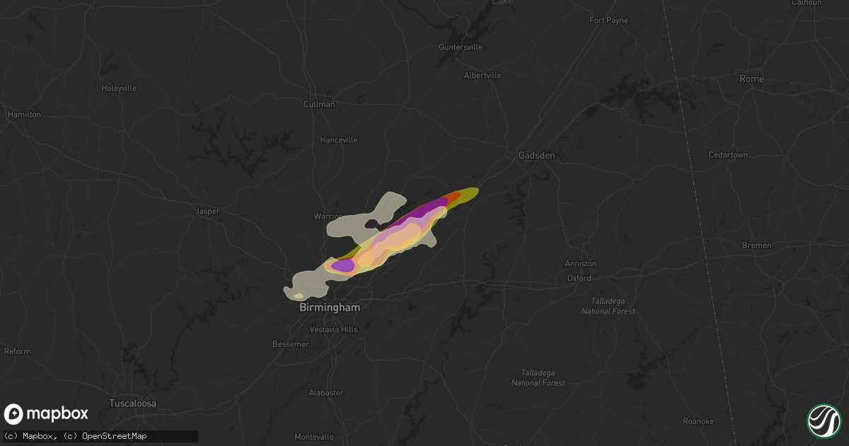 Hail map in Springville, AL on May 9, 2024