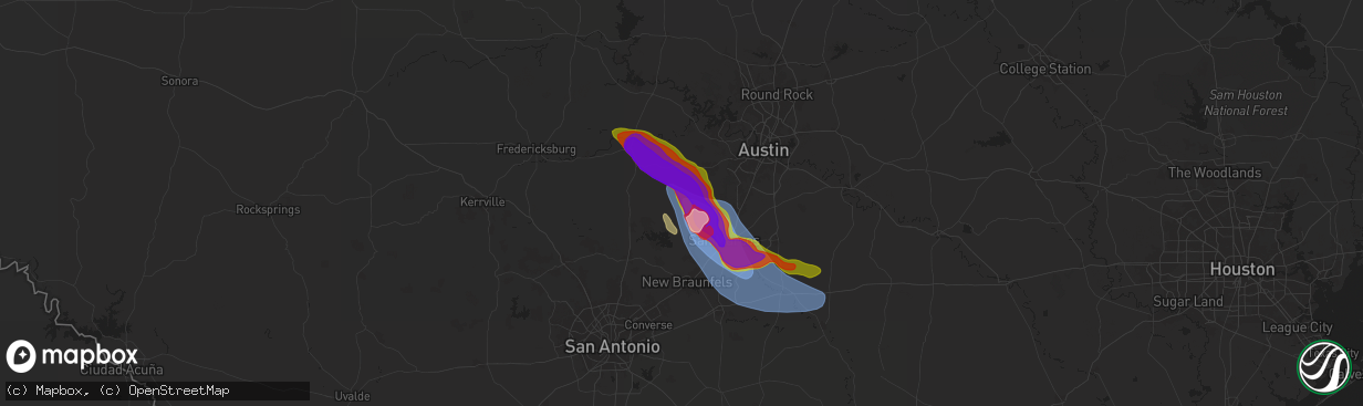 Hail map in Wimberley, TX on May 9, 2024