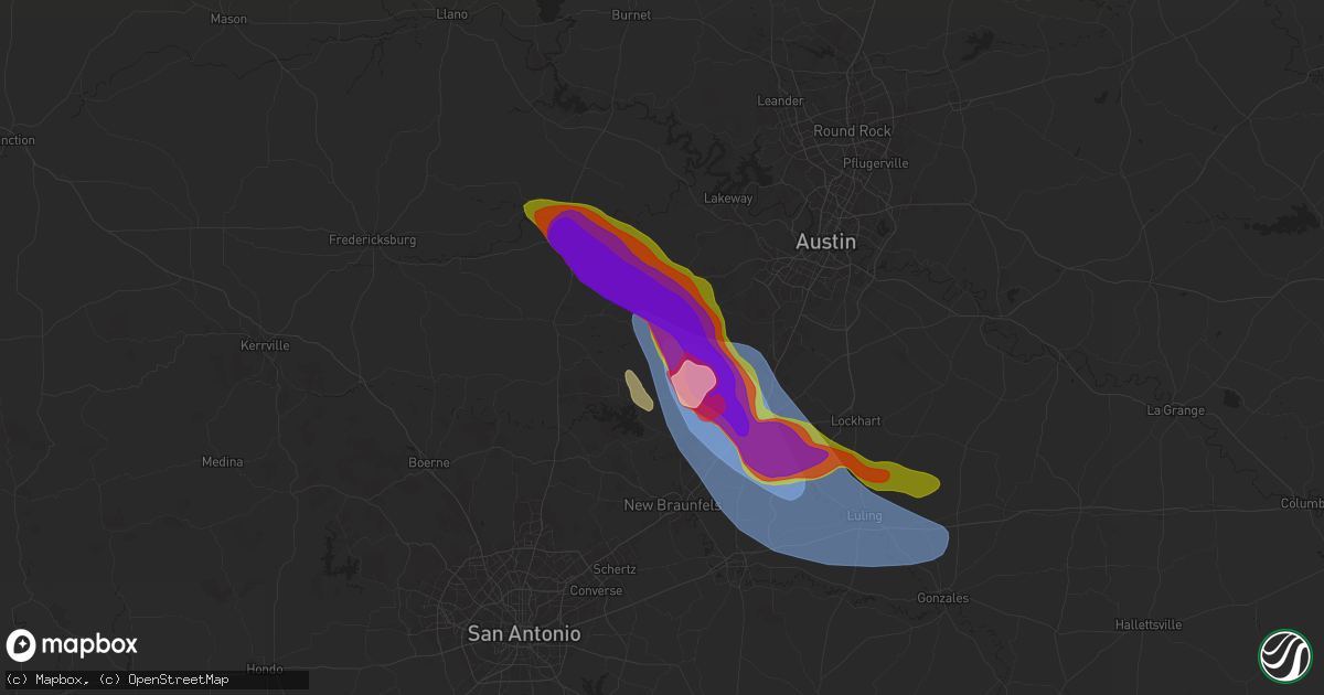 Hail map in Wimberley, TX on May 9, 2024