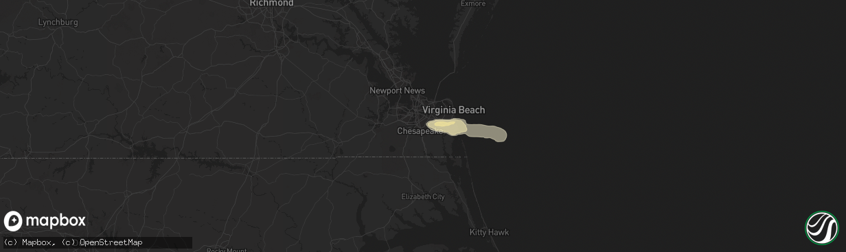 Hail map in Chesapeake, VA on May 9, 2025