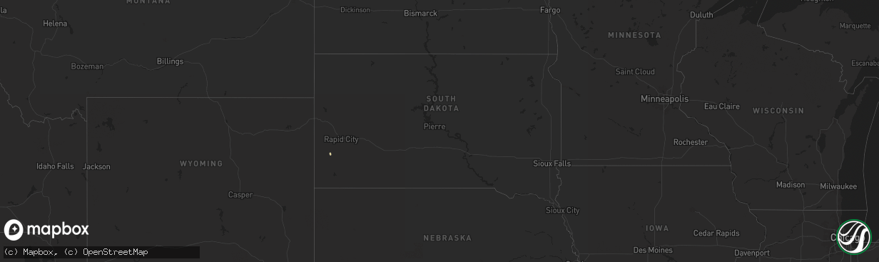 Hail map in South Dakota on May 9, 2025