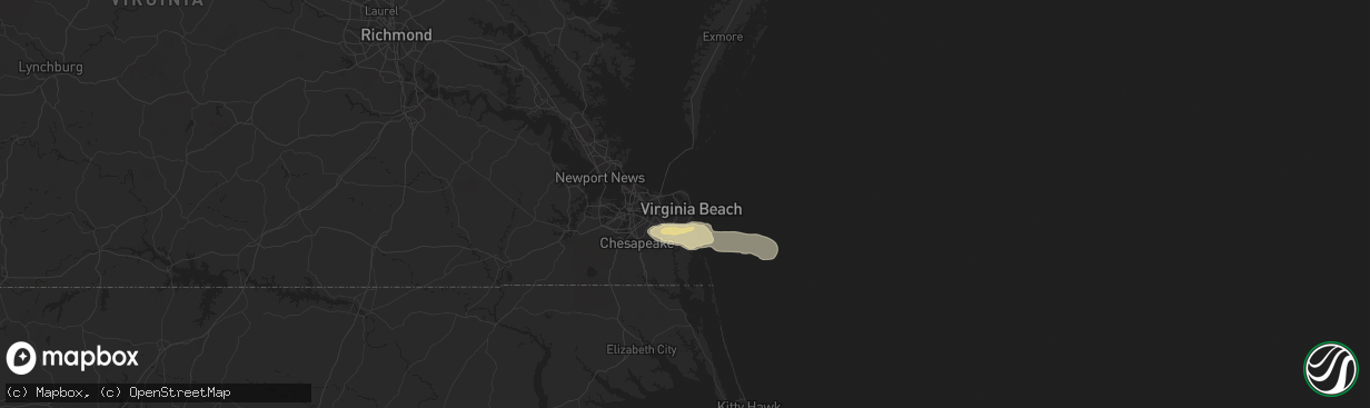 Hail map in Virginia Beach, VA on May 9, 2025