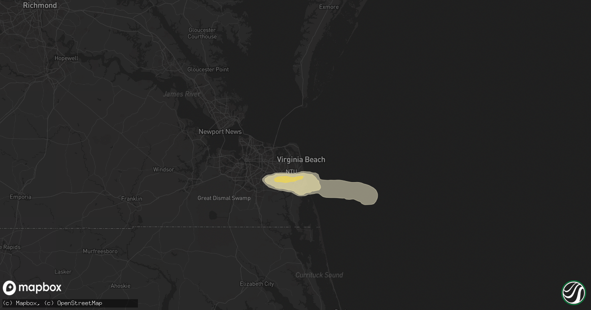 Hail map in Virginia Beach, VA on May 9, 2025
