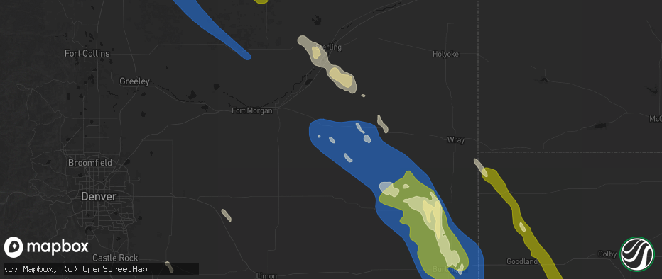 Hail map in Akron, CO on May 9, 2026