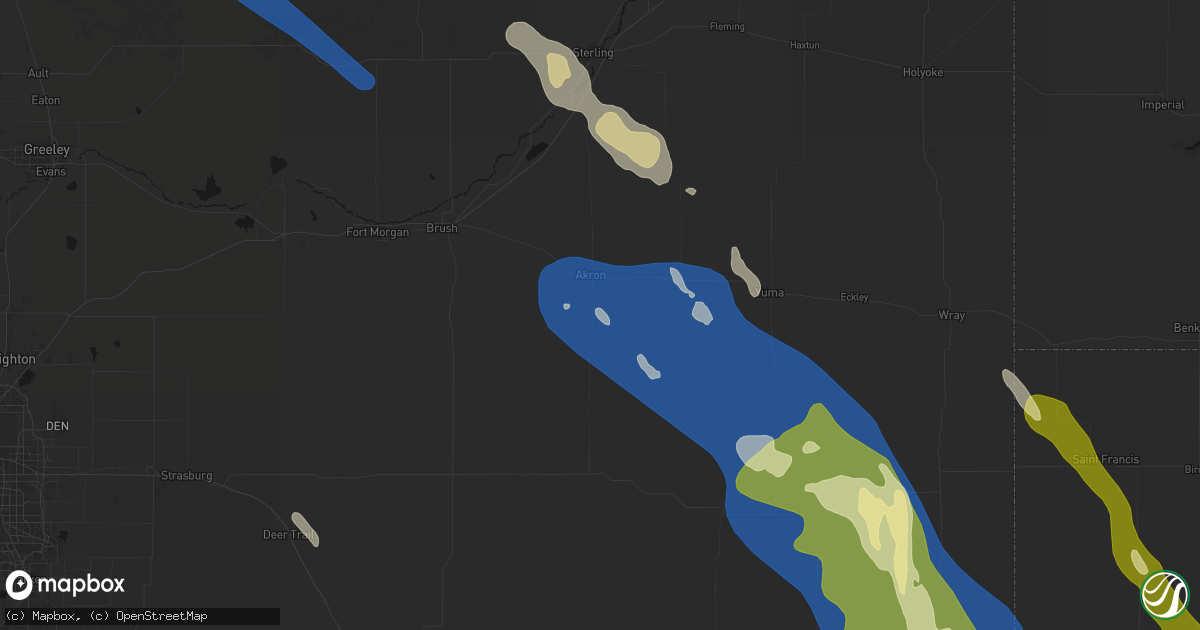 Hail map in Akron, CO on May 9, 2026