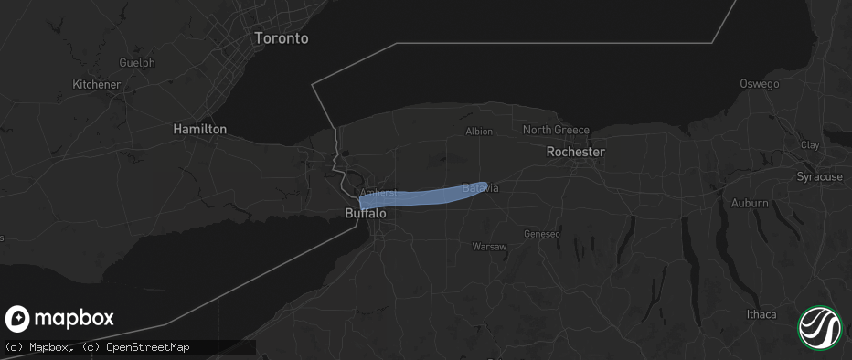 Hail map in Akron, NY on May 9, 2026
