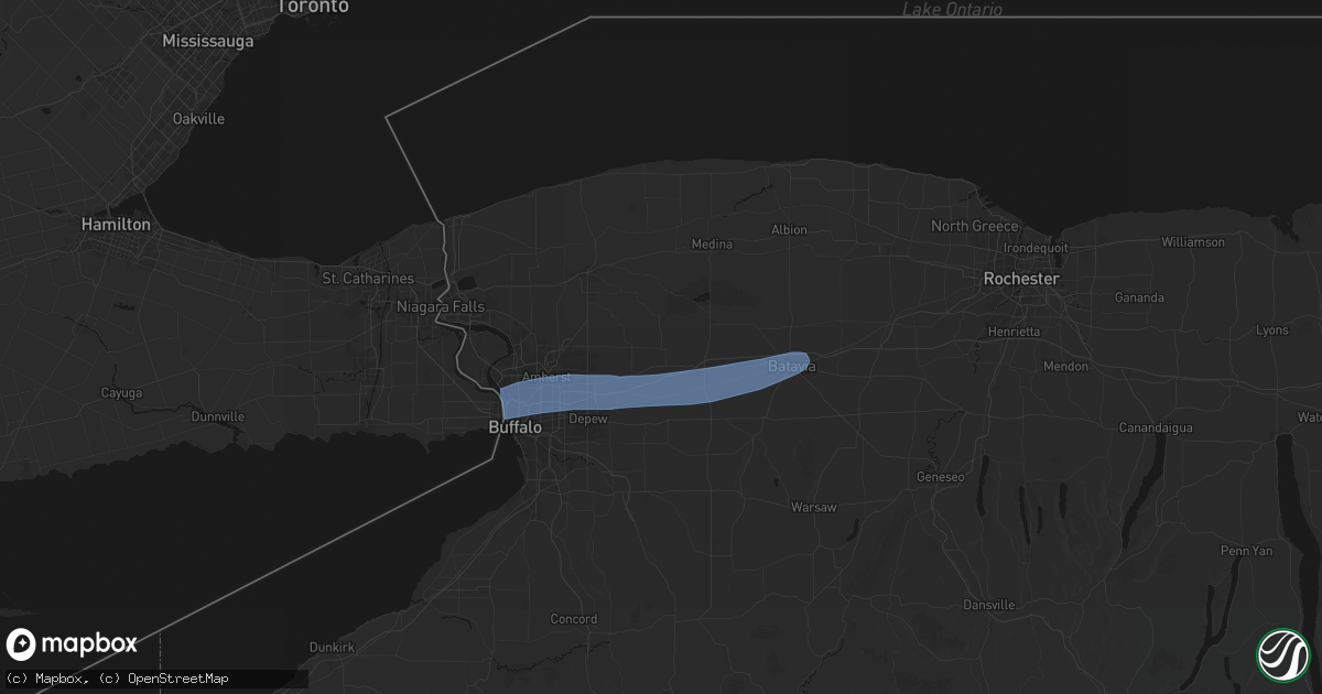 Hail map in Akron, NY on May 9, 2026