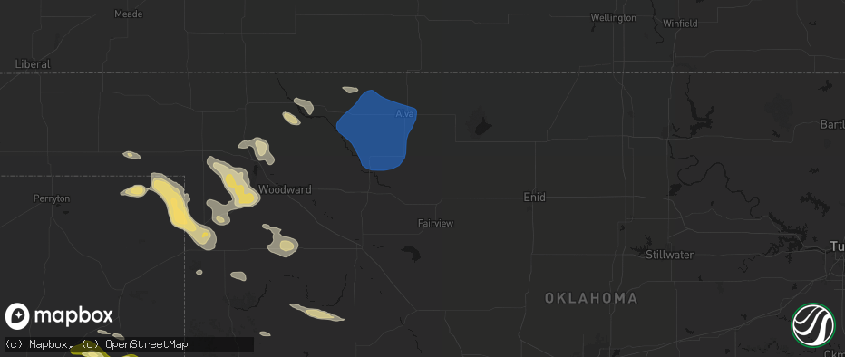 Hail map in Aline, OK on May 9, 2026