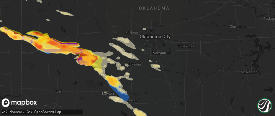 Hail map in Amber, OK on May 9, 2026