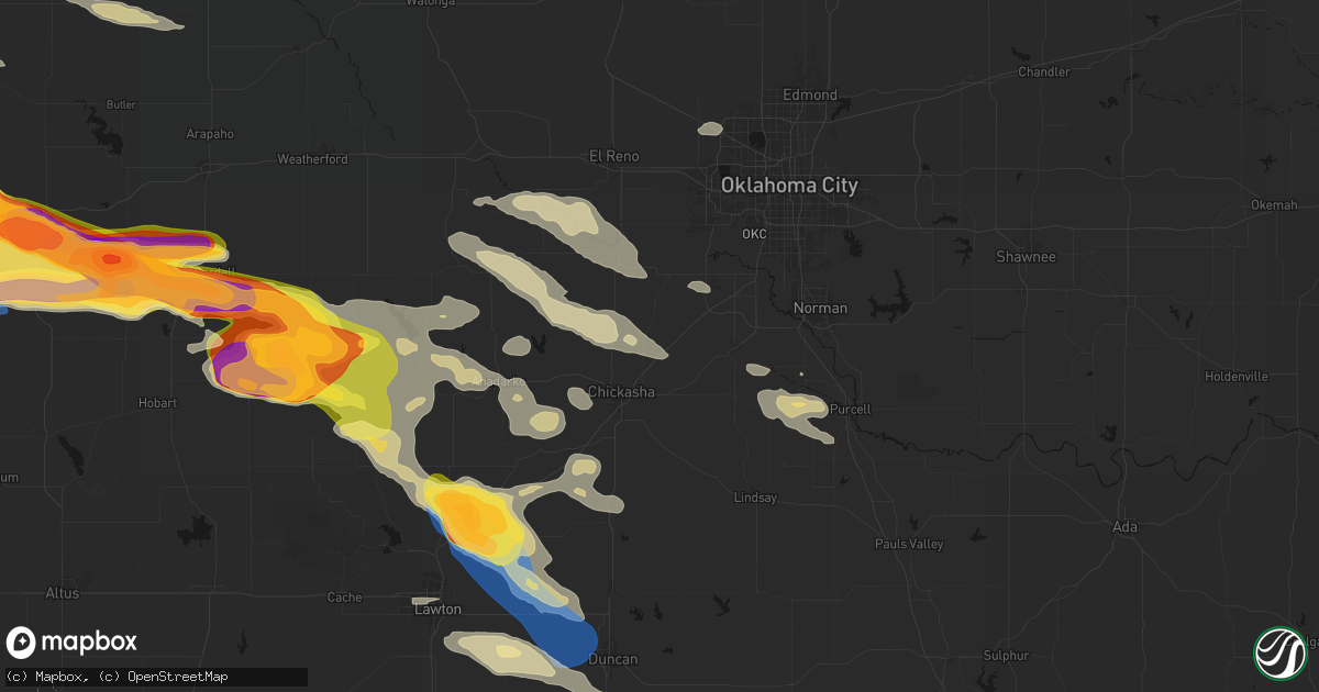 Hail map in Amber, OK on May 9, 2026