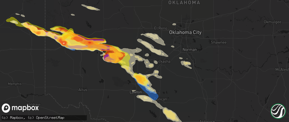Hail map in Anadarko, OK on May 9, 2026