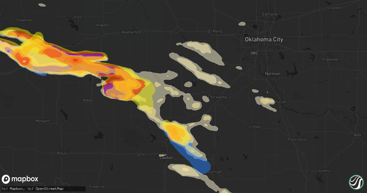 Hail map in Anadarko, OK on May 9, 2026