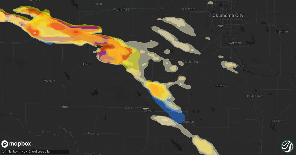 Hail map in Apache, OK on May 9, 2026