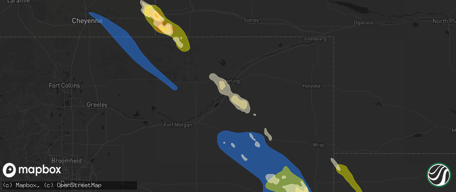 Hail map in Atwood, CO on May 9, 2026