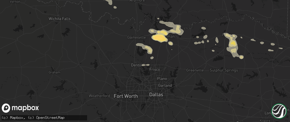 Hail map in Aubrey, TX on May 9, 2026