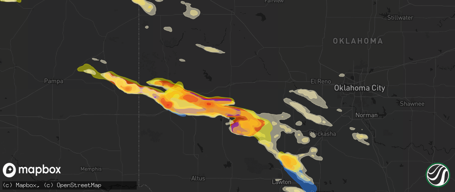 Hail map in Bessie, OK on May 9, 2026