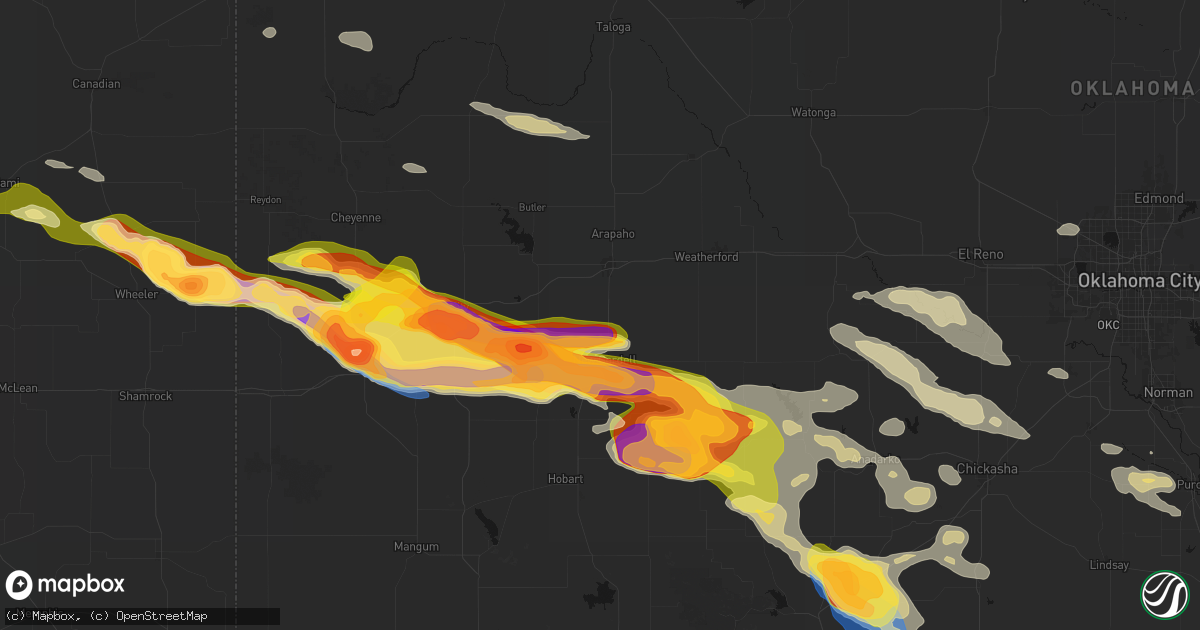 Hail map in Bessie, OK on May 9, 2026