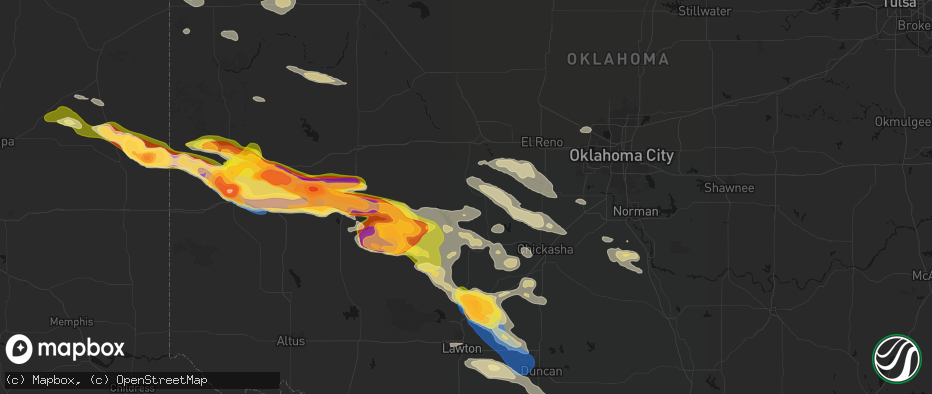 Hail map in Binger, OK on May 9, 2026