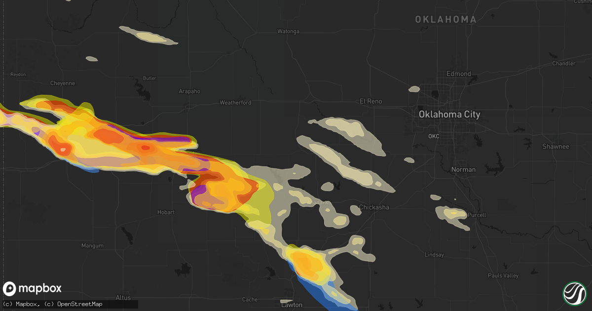 Hail map in Binger, OK on May 9, 2026