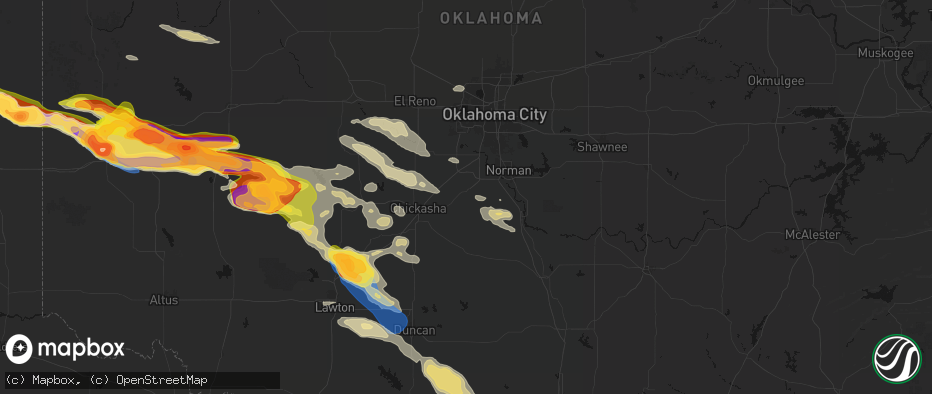 Hail map in Blanchard, OK on May 9, 2026