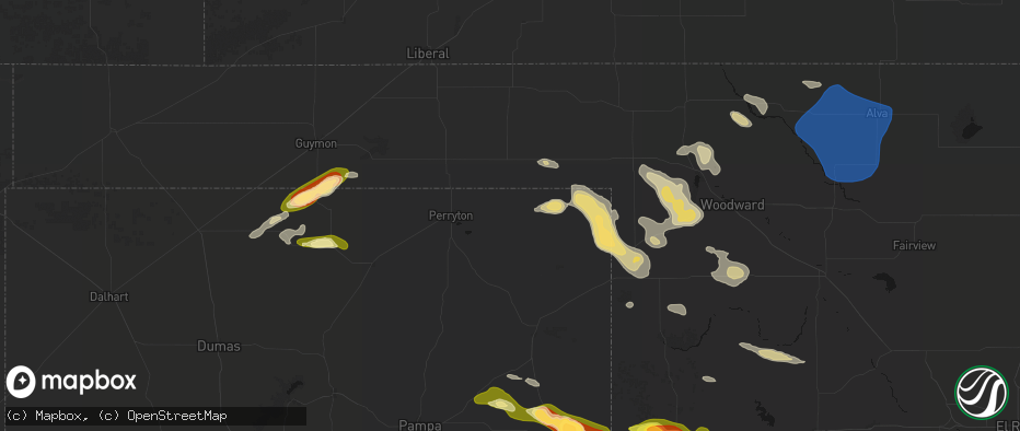 Hail map in Booker, TX on May 9, 2026