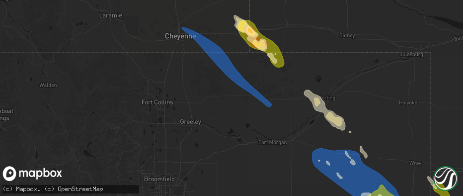 Hail map in Briggsdale, CO on May 9, 2026
