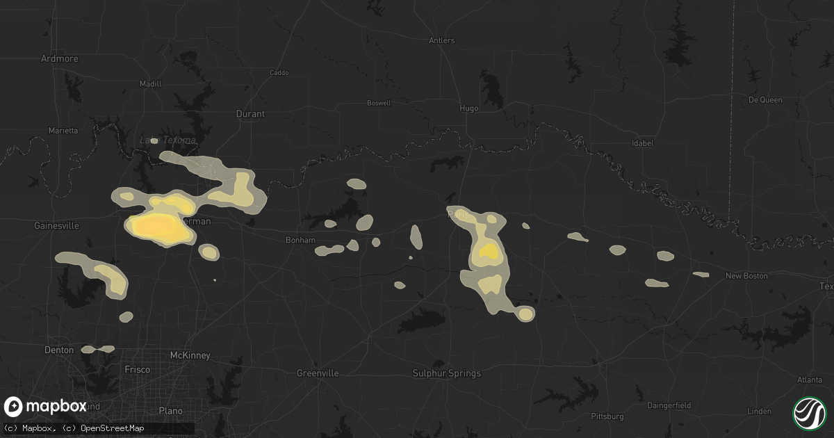 Hail map in Brookston, TX on May 9, 2026