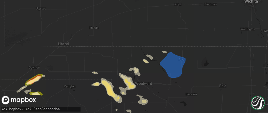 Hail map in Buffalo, OK on May 9, 2026