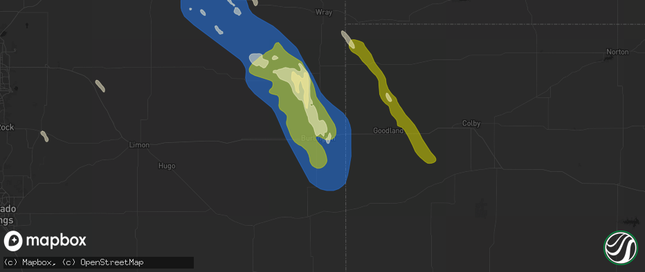 Hail map in Burlington, CO on May 9, 2026