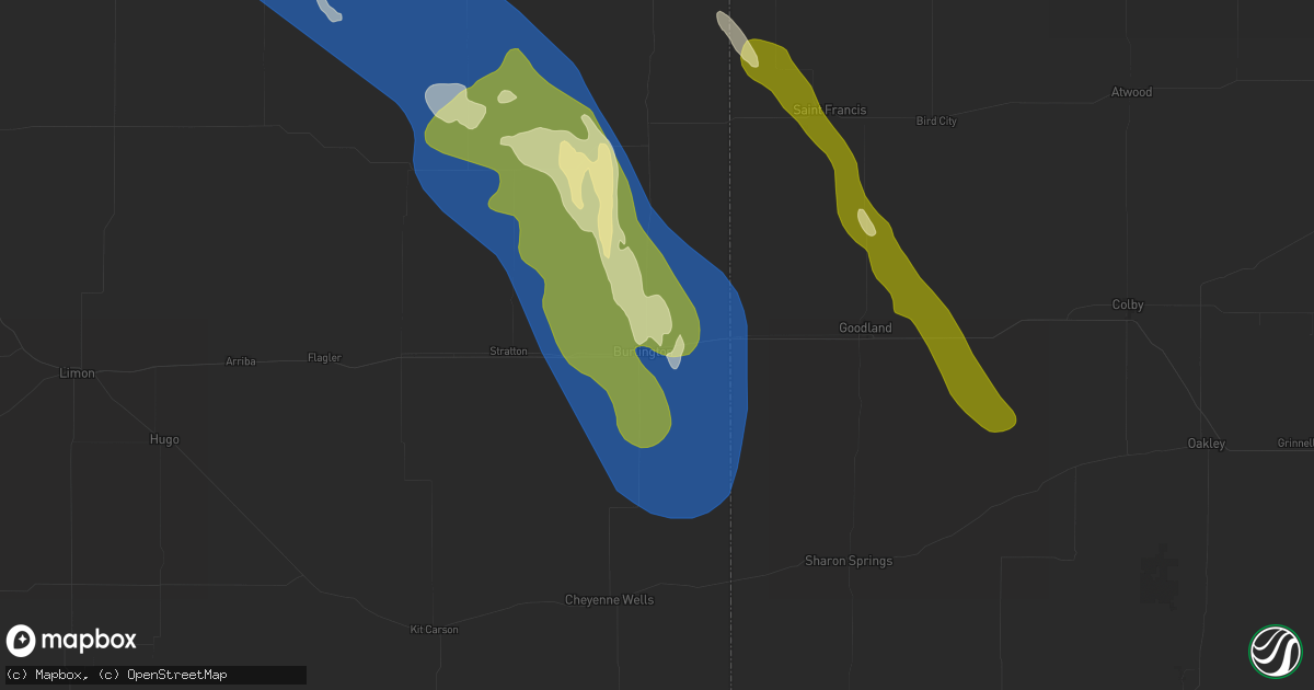 Hail map in Burlington, CO on May 9, 2026