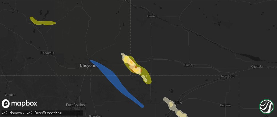 Hail map in Bushnell, NE on May 9, 2026
