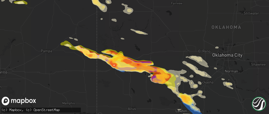 Hail map in Canute, OK on May 9, 2026