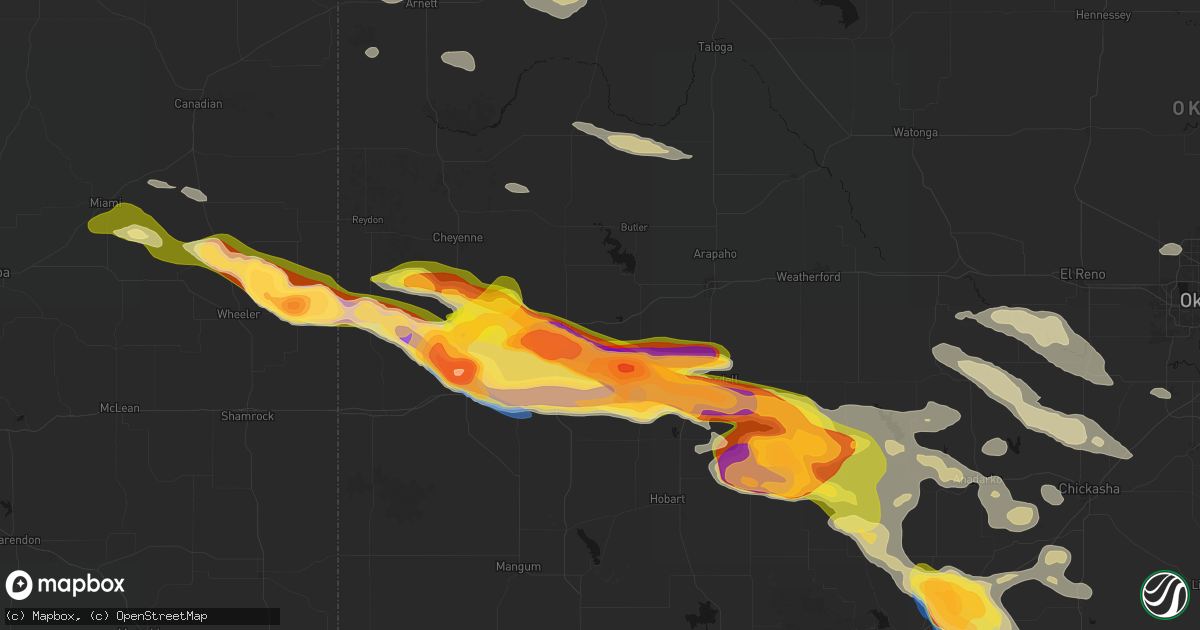Hail map in Canute, OK on May 9, 2026