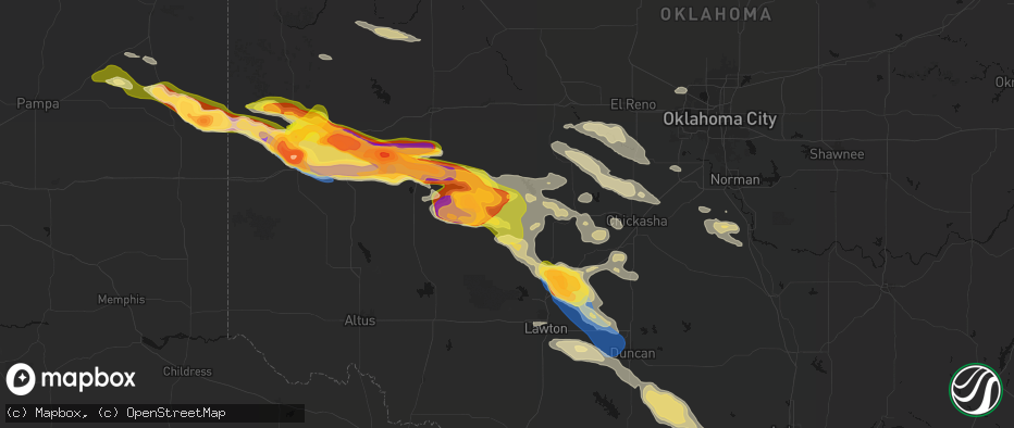 Hail map in Carnegie, OK on May 9, 2026