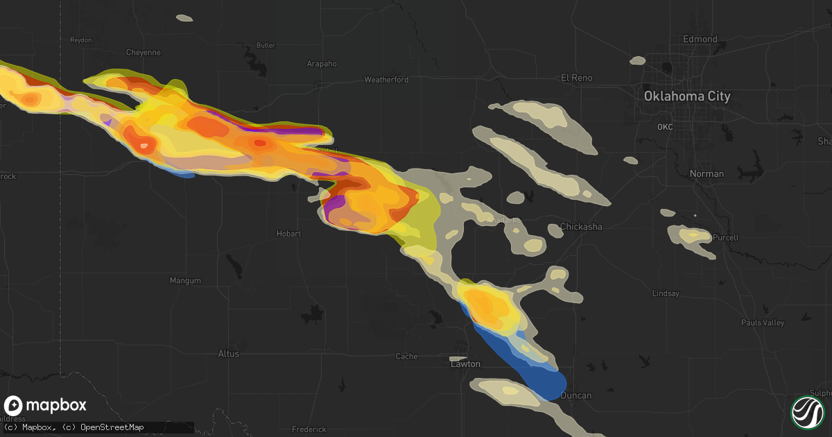 Hail map in Carnegie, OK on May 9, 2026