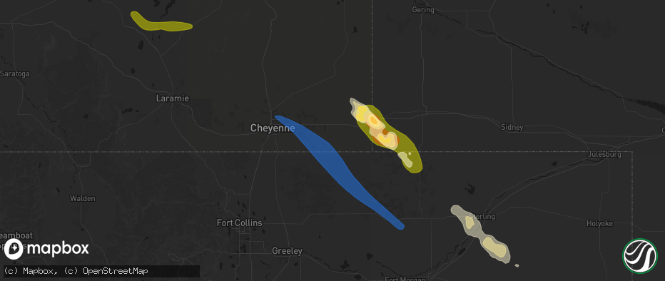 Hail map in Carpenter, WY on May 9, 2026
