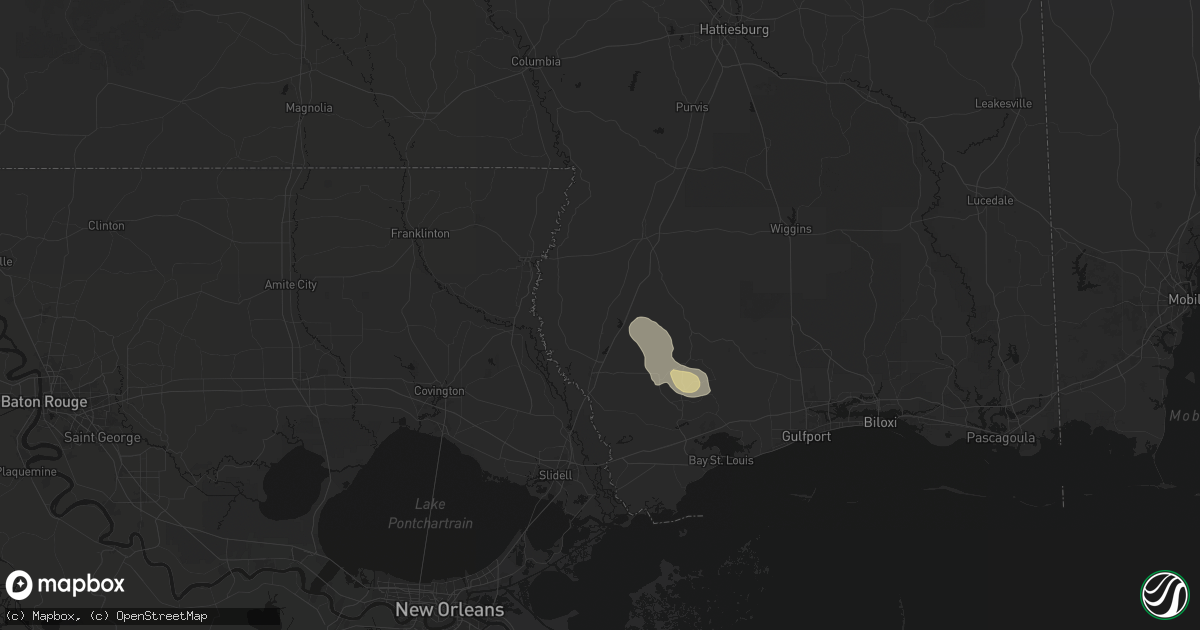 Hail map in Carriere, MS on May 9, 2026